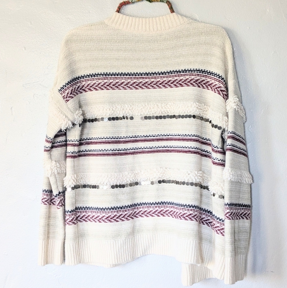 Madewell Paillette-Stripe Knit Wool Nordic Open Front Cardigan Sweater — Size S - Picture 5 of 5